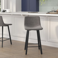 Flash Furniture CH-212069-24-GY-GG Caleb Modern Armless 24 Inch Counter Height Stools Commercial Grade with Footrests in Gray LeatherSoft and Black Matte Metal Frames, Set of 2