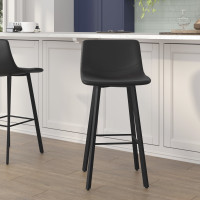Flash Furniture CH-212069-30-BK-GG Caleb Modern Armless 30 Inch Bar Height Commercial Grade Barstools with Footrests in Black LeatherSoft and Black Matte Iron Frames, Set of 2