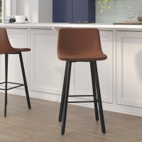 Flash Furniture CH-212069-30-BR-GG Caleb Modern Armless 30 Inch Bar Height Commercial Grade Barstools with Footrests in Cognac LeatherSoft and Black Matte Iron Frames, Set of 2