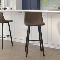 Flash Furniture CH-212069-30-DKBR-GG Caleb Modern Armless 30 Inch Bar Height Commercial Grade Barstools with Footrests in Chocolate Brown LeatherSoft and Black Matte Iron Frames, Set of 2