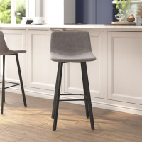 Flash Furniture CH-212069-30-GY-GG Caleb Modern Armless 30 Inch Bar Height Commercial Grade Barstools with Footrests in Gray LeatherSoft and Black Matte Iron Frames, Set of 2