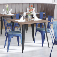 Flash Furniture CH-31230-BL-PL1C-GG Perry Commercial Grade Blue Metal Indoor-Outdoor Stackable Chair with Teal-Blue Poly Resin Wood Seat
