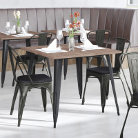 Flash Furniture CH-31230-BQ-PL1B-GG Perry Commercial Grade Black-Antique Gold Metal Indoor-Outdoor Stackable Chair with Black Poly Resin Wood Seat