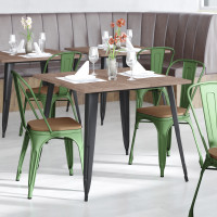 Flash Furniture CH-31230-GN-PL1T-GG Perry Commercial Grade Green Metal Indoor-Outdoor Stackable Chair with Teak Poly Resin Wood Seat