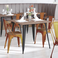 Flash Furniture CH-31230-OR-PL1T-GG Perry Commercial Grade Orange Metal Indoor-Outdoor Stackable Chair with Teak Poly Resin Wood Seat