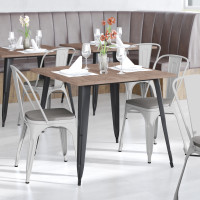 Flash Furniture CH-31230-WH-PL1G-GG Perry Commercial Grade White Metal Indoor-Outdoor Stackable Chair with Gray Poly Resin Wood Seat