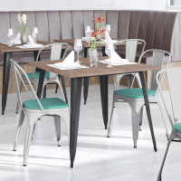 Flash Furniture CH-31230-WH-PL1M-GG Perry Commercial Grade White Metal Indoor-Outdoor Stackable Chair with Mint Green Poly Resin Wood Seat