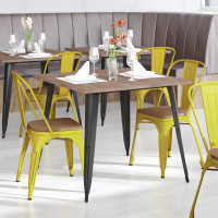 Flash Furniture CH-31230-YL-PL1T-GG Perry Commercial Grade Yellow Metal Indoor-Outdoor Stackable Chair with Teak Poly Resin Wood Seat