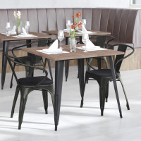 Flash Furniture CH-31270-BK-PL1B-GG Luna Commercial Grade Black Metal Indoor-Outdoor Chair with Arms with Black Poly Resin Wood Seat