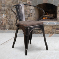 Flash Furniture CH-31270-BQ-WD-GG Black-Antique Gold Metal Chair with Wood Seat and Arms 