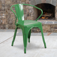 Flash Furniture CH-31270-GN-GG Green Metal Indoor-Outdoor Chair with Arms