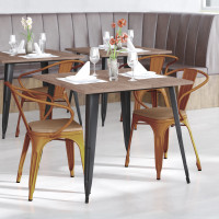 Flash Furniture CH-31270-OR-PL1T-GG Luna Commercial Grade Orange Metal Indoor-Outdoor Chair with Arms with Teak Poly Resin Wood Seat