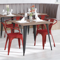 Flash Furniture CH-31270-RED-PL1R-GG Luna Commercial Grade Red Metal Indoor-Outdoor Chair with Arms with Red Poly Resin Wood Seat
