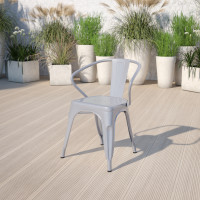 Flash Furniture CH-31270-SIL-GG Silver Metal Indoor-Outdoor Chair with Arms