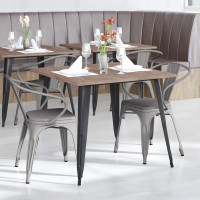 Flash Furniture CH-31270-SIL-PL1G-GG Luna Commercial Grade Silver Metal Indoor-Outdoor Chair with Arms with Gray Poly Resin Wood Seat