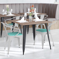 Flash Furniture CH-31270-WH-PL1M-GG Luna Commercial Grade White Metal Indoor-Outdoor Chair with Arms with Mint Green Poly Resin Wood Seat