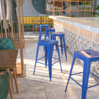 Flash Furniture CH-31320-30-BL-GG Backless Metal Barstool in Blue