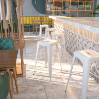Flash Furniture CH-31320-30-WH-GG 30-inch Backless White Metal Bar Stool in White