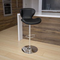 Flash Furniture CH-321-BK-GG Contemporary Vinyl Adjustable Height Barstool with Chrome Base in Black