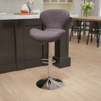 Flash Furniture CH-321-BKFAB-GG Contemporary Fabric Adjustable Height Barstool with Chrome Base in Black