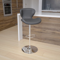 Flash Furniture CH-321-GY-GG Contemporary Vinyl Adjustable Height Barstool with Chrome Base in Gray