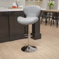 Flash Furniture CH-321-GYFAB-GG Contemporary Fabric Adjustable Height Barstool with Chrome Base in Gray