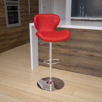 Flash Furniture CH-321-RED-GG Contemporary Vinyl Adjustable Height Barstool with Chrome Base in Red
