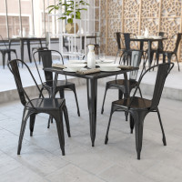 Flash Furniture CH-51040-29-BK-GG 31.75'' Square Black Metal Indoor-Outdoor Table 