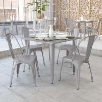 Flash Furniture CH-51050-29-SIL-GG 35.5" Square Silver Metal Indoor-Outdoor Table
