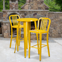 Flash Furniture CH-51080BH-2-30VRT-YL-GG 24" Round Metal Bar Table Set with 2 Vertical Slat Back Barstools in Yellow