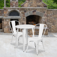 Flash Furniture CH-51080TH-2-18CAFE-WH-GG 24" Round Metal Table Set with Cafe Chairs in White