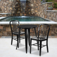 Flash Furniture CH-51080TH-2-18VRT-BK-GG 24" Round Metal Table Set with Back Chairs in Black