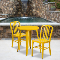 Flash Furniture CH-51080TH-2-18VRT-YL-GG 24" Round Metal Table Set with Back Chairs in Yellow