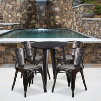 Flash Furniture CH-51080TH-4-18ARM-BQ-GG 24" Round Metal Table Set with Arm Chairs in Antique