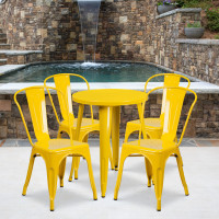 Flash Furniture CH-51080TH-4-18CAFE-YL-GG 24" Round Metal Table Set with Cafe Chairs in Yellow
