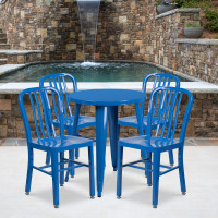 Flash Furniture CH-51080TH-4-18VRT-BL-GG 24" Round Metal Table Set with Back Chairs in Blue