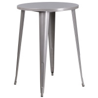 Flash Furniture CH-51090-40-SIL-GG 30'' Round Metal Indoor-Outdoor Bar Height Table in Silver