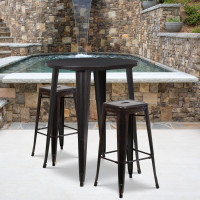 Flash Furniture CH-51090BH-2-30SQST-BQ-GG 30"Round Bar Table Set in Antique