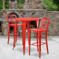 Flash Furniture CH-51090BH-2-30VRT-RED-GG 30" Round Metal Bar Table Set in Red
