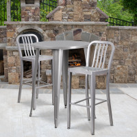 Flash Furniture CH-51090BH-2-30VRT-SIL-GG 30" Round Metal Bar Table Set in Silver