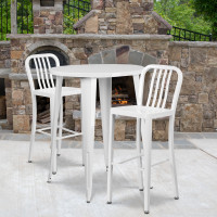 Flash Furniture CH-51090BH-2-30VRT-WH-GG 30" Round Metal Bar Table Set in White
