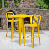 Flash Furniture CH-51090BH-2-30VRT-YL-GG 30" Round Metal Bar Table Set in Yellow