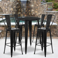 Flash Furniture CH-51090BH-4-30CAFE-BK-GG 30" Round Metal Bar Table Set in Black