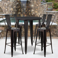 Flash Furniture CH-51090BH-4-30CAFE-BQ-GG 30"Round Metal Bar Table Set in Antique