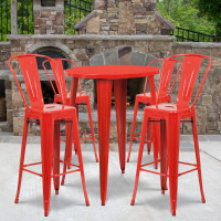 Flash Furniture CH-51090BH-4-30CAFE-RED-GG 30" Round Metal Bar Table Set in Red