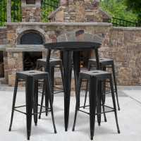 Flash Furniture CH-51090BH-4-30SQST-BK-GG 30" Round Bar Table Set in Black