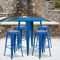 Flash Furniture CH-51090BH-4-30SQST-BL-GG 30" Round Bar Table Set in Blue