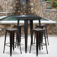 Flash Furniture CH-51090BH-4-30SQST-BQ-GG 30"Round Bar Table Set in Antique