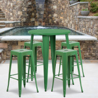 Flash Furniture CH-51090BH-4-30SQST-GN-GG 30" Round Bar Table Set in Green