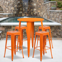 Flash Furniture CH-51090BH-4-30SQST-OR-GG 30" Round Bar Table Set in Orange